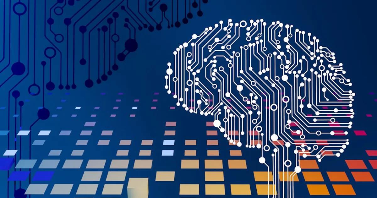 A computer circuit board with a brain on it