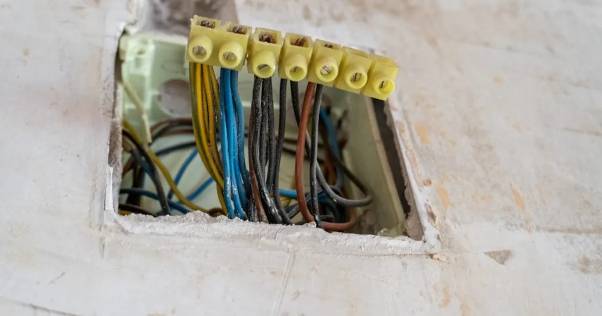 Electrical wires connected with yellow terminal blocks.