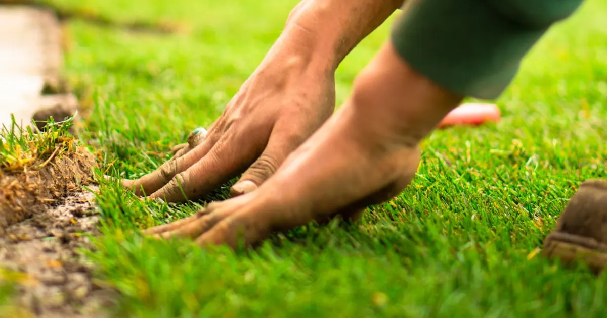 A close up of a person's feet on the grass